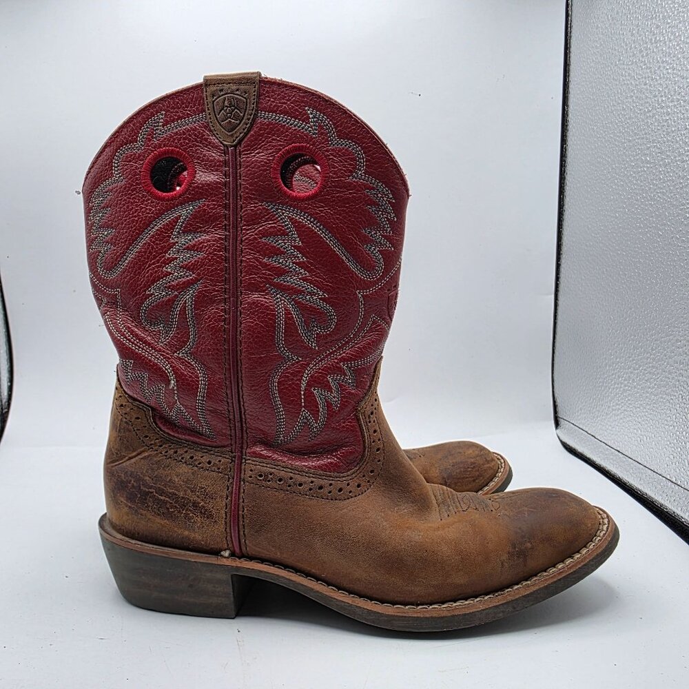 Ariat Heritage Roughstock Kids Size 3 Brown Red Western Leather Boots Casual - Picture 12 of 13